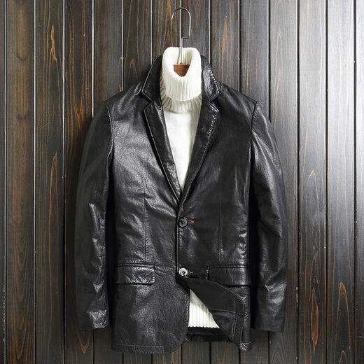 Wpkds Haining Genuine Leather Jacket Men's 2025 Autumn New First Layer Cowhide Suit Collar Jacket Casual Trendy Suit Jacket Black M 165M