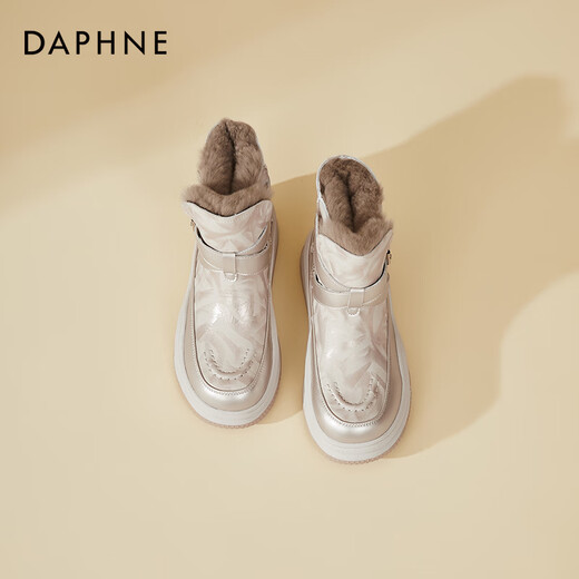 DAPHNE Daphne thick-soled snow boots women's short boots 2025 new women's boots plus velvet warm student cold-resistant cotton boots gold plus velvet heel height 5cm 37 (235mm) standard size