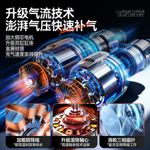 Suitu car air pump double-cylinder car tire air pump electric inflator to measure tire pressure high-power off-road sedan metal true double-cylinder off-road high-power digital display fast charge + storage bag