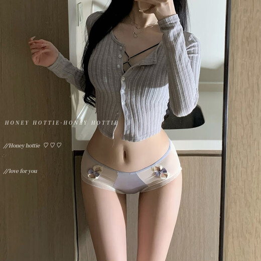 Universal French embellishment, pure sexy girl underwear, bow ice silk breathable low-waist briefs, coffee brown, 12% off for 5 pieces, one size fits all