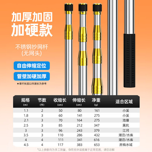New stainless steel fishing net telescopic pole fishing net folding net head anti-hanging thick super hard large object fishing net fishing gear ultra thick super solid super hard net fishing rod no net head 4m