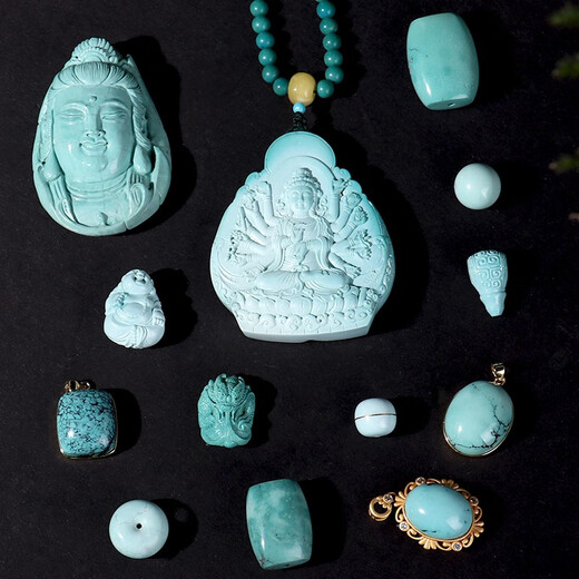 7 Raw ore turquoise pendant, carved piece, Pixiu, Guanyin, Maitreya Buddha, high porcelain beads, bracelet, 7 turquoise, hyperlink to non-corresponding products