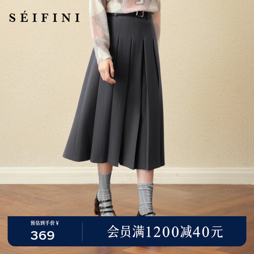 SEIFINI Shifanli classic college style JK deconstructed skirt 2025 autumn new high-waist slim commuting versatile pleated skirt dark gray long skirt S