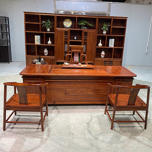 Rosewood desk bookcase combination office furniture boss desk and chair all solid wood executive desk study desk 2 meters office desk