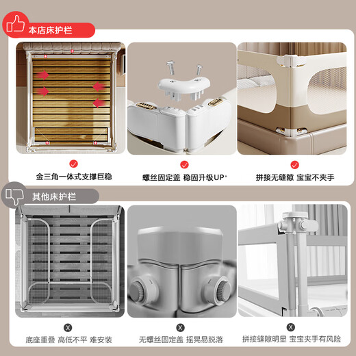 Baozhixuan bed fence bed fence safety guardrail bed baby anti-fall guardrail bedside three-sided punch-free fence nail-free + bedside pole 1.8+2.0+2.0 meters three sides