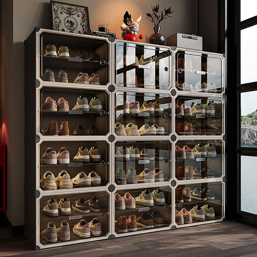 Shoe box storage shoe cabinet 2025 new storage artifact at the entrance to the home large-capacity multi-layer shoe shelf transparent magnetic high-transparent door thickened 1 row 6 layers - about 12 pairs can be placed for boots