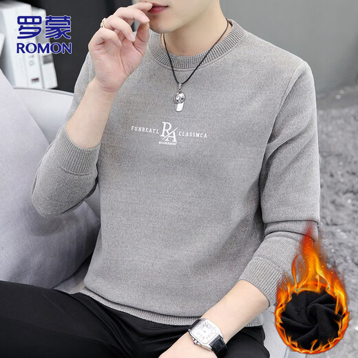 ROMON sweater men's autumn and winter velvet thickened round neck sweater clothes casual men's thermal clothing sweater