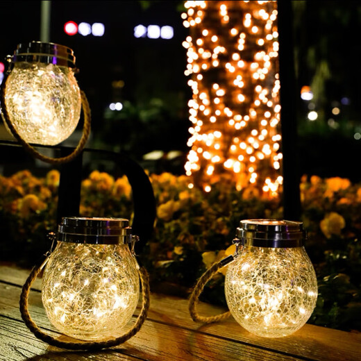 Solar crackle ambient light, outdoor waterproof garden decorative light, no need to plug in, light-controlled LED garden star light, solar crackle light warm light, 4 pack