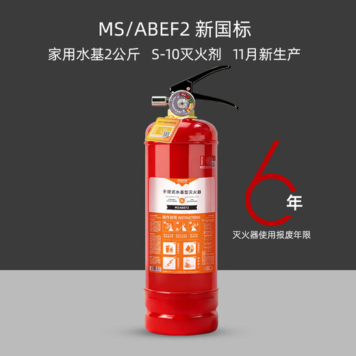 Zhongjia Woan Stainless Steel Portable Water-based Fire Extinguisher Household Fire Protection 3C Certified Home Fire Fighting Equipment Small Shop Model 2L Household Water-Based Fire Extinguisher Small Shop Model