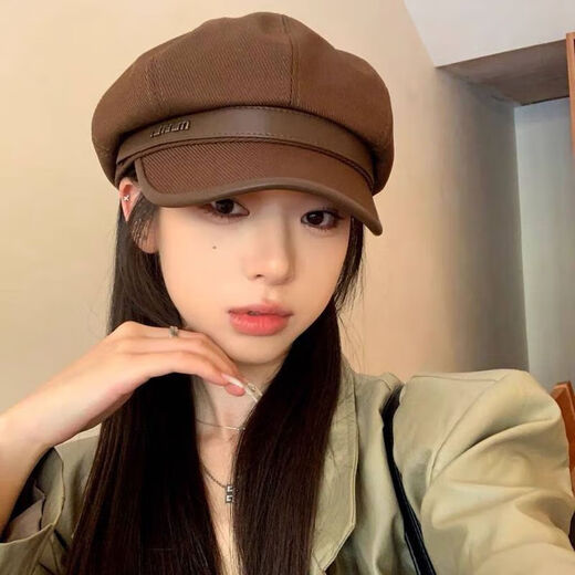 Really octagonal hat-like autumn and winter peaked cap for women Korean version versatile British painter beret showing face little painter hat black