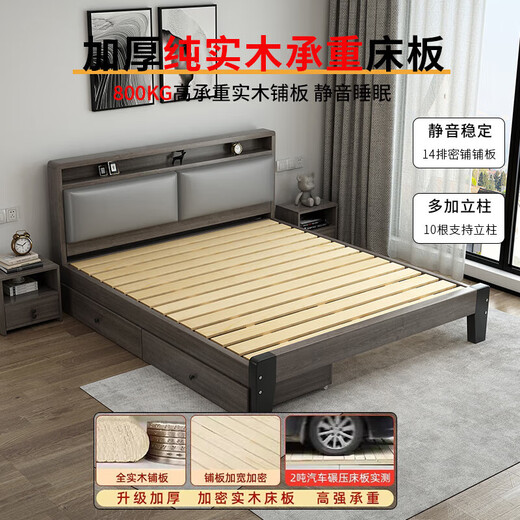 Bed 1.5mx2m solid wood bed rental room modern simple double bed oak gray single bed 1.8*2m