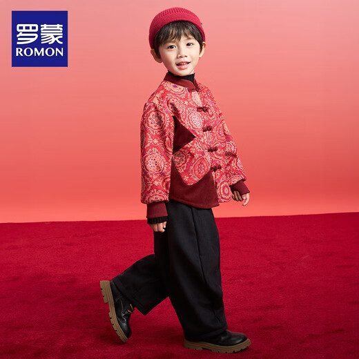 Luo Meng's new Chinese style children's Hanfu winter plus velvet suit for boys and girls Chinese style New Year's clothing Tang suit performance costume red 120