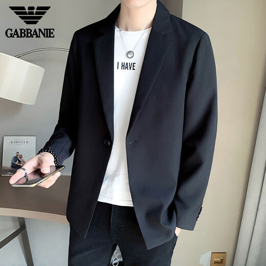 AX Armani's new light luxury handsome suit men's spring business casual suit jacket Korean style trendy single suit gam-K055 solid color single button small suit black M