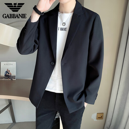 AX Armani's new light luxury handsome suit men's spring business casual suit jacket Korean style trendy single suit gam-K055 solid color single button small suit black M