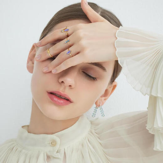 AHKAH Women's Ring Elegant, Simple and Exquisite Sparkling 18K Brass Tanzanite Marquise Cut Purple Gemstone Picture Color No. 5