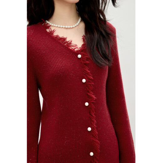 Qiushui Yiren New Year's jersey classic fashion temperament simple two-piece set 2025 atmospheric urban red suit Christmas red deep red L