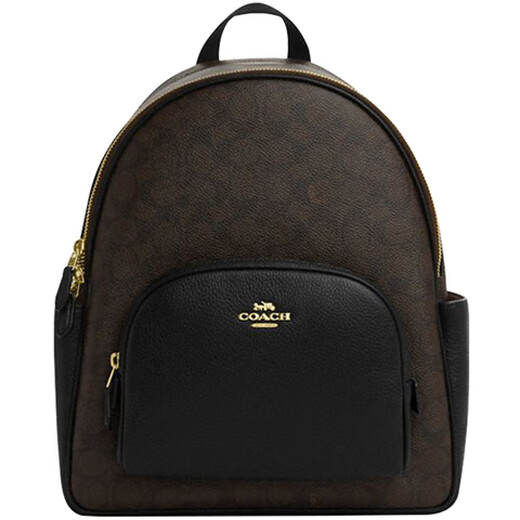 COACH Women's Bag Court 27 Classic Presbyopia Canvas and Pebbled Leather School Bag Backpack Gift for Girlfriend New Dark Brown