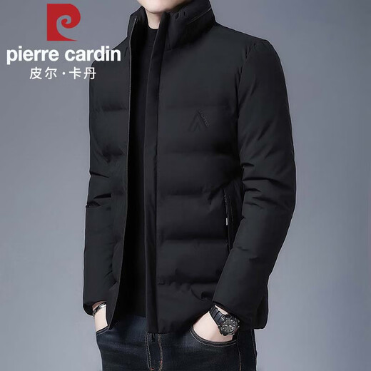 Pierre Cardin men's winter thickened cotton coat for young and middle-aged people, stand-up collar cotton coat, warm casual men's top, black XL