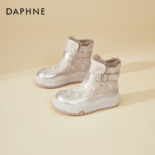 DAPHNE Daphne thick-soled snow boots women's short boots 2025 new women's boots plus velvet warm student cold-resistant cotton boots gold plus velvet heel height 5cm 37 (235mm) standard size