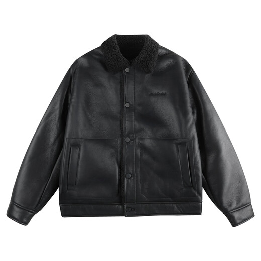 Mark Huafei Heavy Velvet Lapel Jacket Men's 2025 Autumn and Winter New Trendy PU Warm Imitation Sheep Velvet Jacket 6306 Black 001 M 170