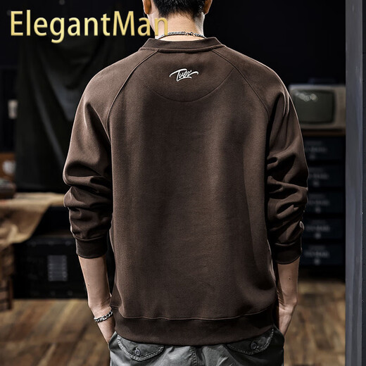 ElegantMan American retro heavyweight double-sided cotton sweatshirt for men 2025 autumn new loose Henry collar long-sleeved shirt for men dark brown M _suitable_-125Jin Jin is equal to 0.5 kg