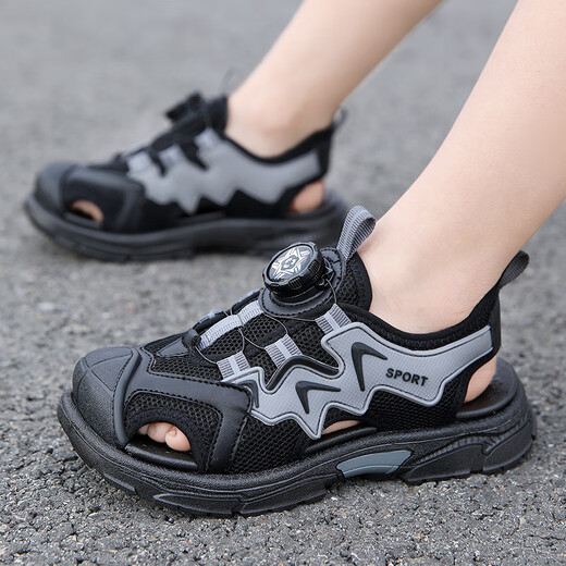 Dr. Jiang Children's Sandals Boys' Shoes Summer 2025 New Anti-Slip Soft Sole Medium-sized Children's Baby Little Boys Sports Beach Shoes 987 Black Gray 31