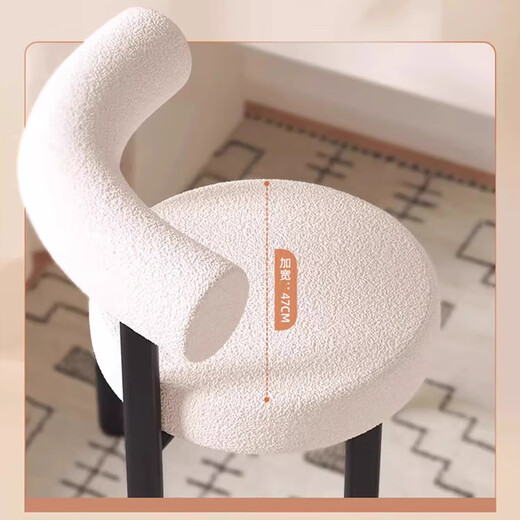 Yuka French Cream Style Dressing Table Cosmetic Stool Light Luxury High-end Internet Celebrity Dining Chair Bedroom Modern Simple Backrest Chair Lamb Velvet Retro Black 40*40*78cm