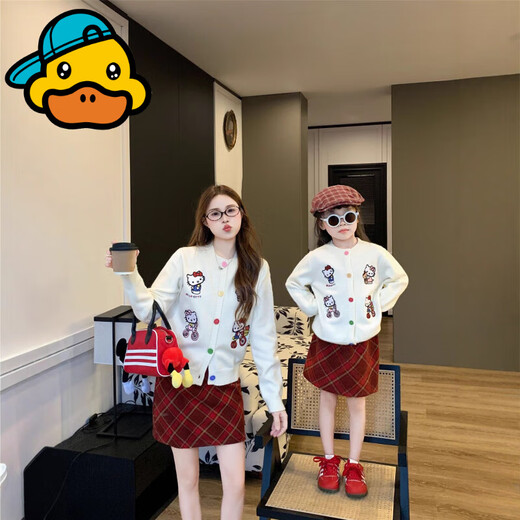 G.duck parent-child clothing for a family of three or four 2025 baby parent-child clothing mother-daughter clothing autumn and winter sweater love embroidered sweater off-white 170 Mom M