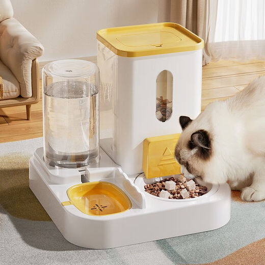 Raft core automatic cat feeder cat food and water two-use cat bowl feeding drinker two-in-one feeder cat food bowl large-capacity dog bowl regular yellow (feeding and drinking water/smooth without food stuck)