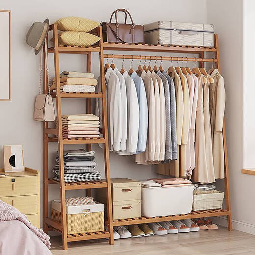 Yusenyi assembled wardrobe clothes cabinet simple wardrobe solid wood storage home storage children's bedroom small room rental room upgrade thickened pure bamboo brown 110 long 1