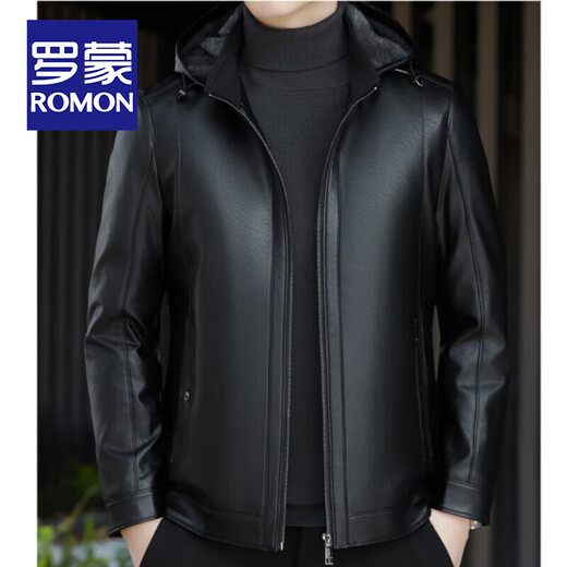 ROMON giant thick velvet detachable hood leather jacket for men in autumn and winter business casual high-end jacket dad wear cold and warm jacket brown XL / recommended 140-160Jin Jin equals 0.5 kg
