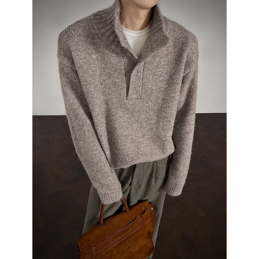 Jiaojing old money Henry collar sweater retro cleanfit Henry collar sweater men's autumn trendy brand handsome senior lazy black M 90 to 115 Jin Jin is equal to 0.5 kg