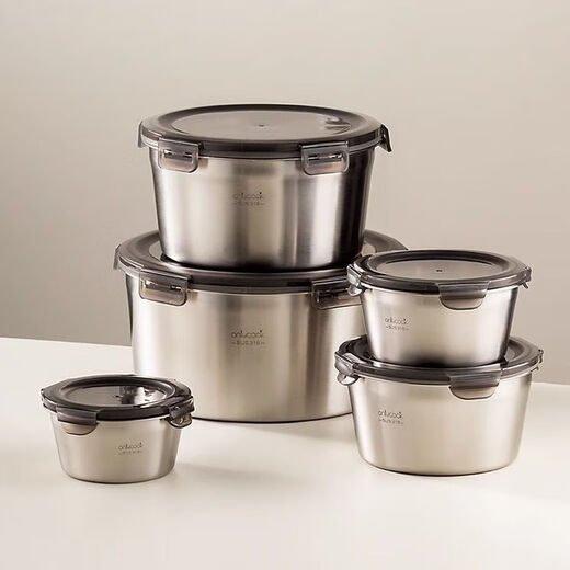 Qinkai Food Grade 316 Stainless Steel Round Lard Basin with Cover Multi-Specifications Sealed and Leakproof Household Fresh Box Lunch Box 316 Stainless Steel Lard Basin 600ML with Dustproof Cover