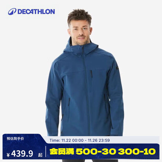 Decathlon (DECATHLON) outdoor casual clothing, outdoor fishing soft shell clothing, water-repellent, velvet liner, new MT500 men's model, midnight blue L