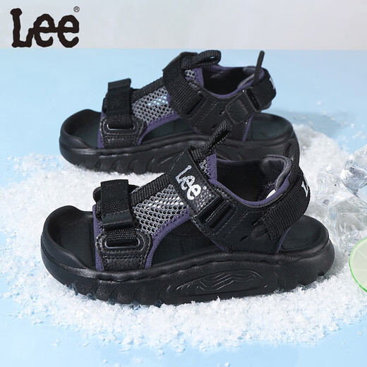 Lee children's shoes summer children's sandals for girls anti-slip soft bottom Velcro breathable beach shoes for boys black 26 recommended foot length 159.5mm