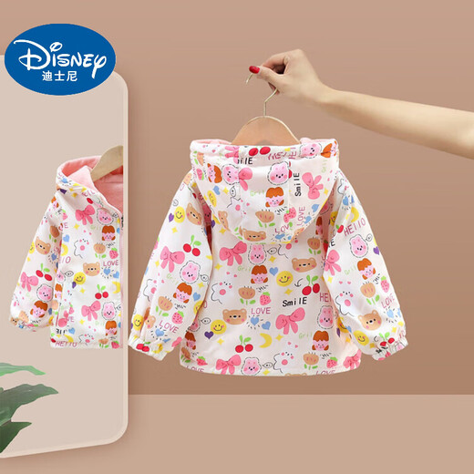 Disney Girls' Jacket Reversible Jacket New Children's Style Spring and Autumn Velvet Jacket Baby Girl Windbreaker Light Pink 100 (Upgraded Model)