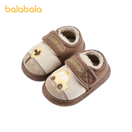 BALABALA children's shoes children's cotton slippers boys and girls home shoes plus velvet 2024 winter new shoes cartoon Khaki 50601 22 150mm