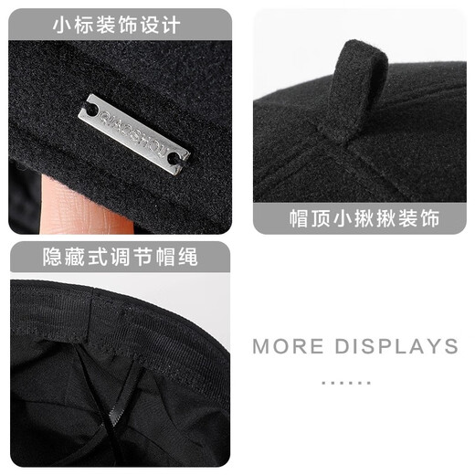 Catman Beret Women's Autumn and Winter Korean Version Versatile Painter Hat Japanese Retro Big Head Circumference Showing Face Small Bud Hat Black One Size 55-59cm