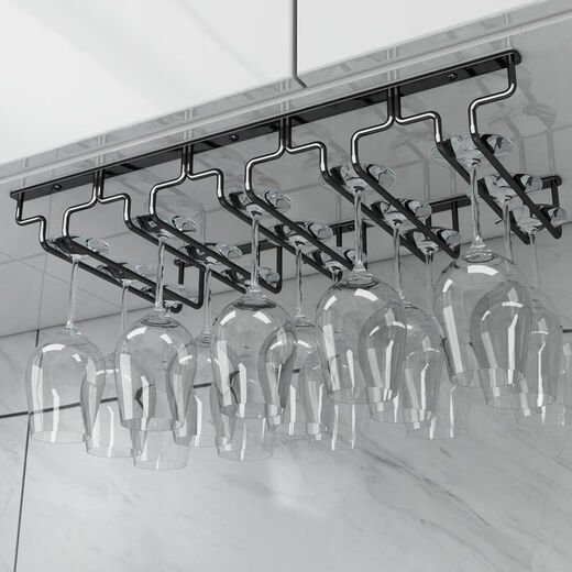 Jieyunmao simple red wine glass holder upside down household goblet holder hanging creative wine cabinet wine glass display rack hanging cup rack 7 slots long 77.5cm deep 22.5cm black