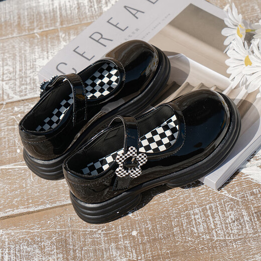 G.duck girls' small leather shoes 2025 new soft-soled children's black performance shoes for older children, college-style style princess shoes, black 26, shoe inner length 15.6cm