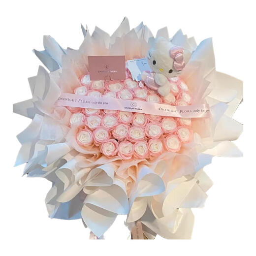 Spend time with hellokitty bouquet, eternal flower roses, simulated soap bouquet, give your girlfriend and best friend a New Year's Eve birthday gift, and make your dream come true this summer. 52 flamingo pink roses-kitty doll