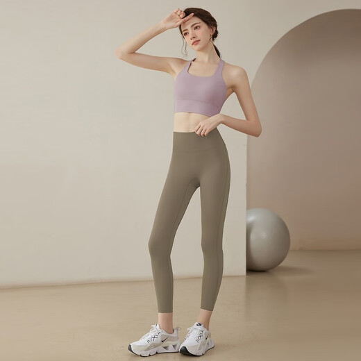 Internet celebrity yoga clothing women's suit high-end summer 2025 new Pilates training clothing fitness pants sports vest purple bra + khaki pants S