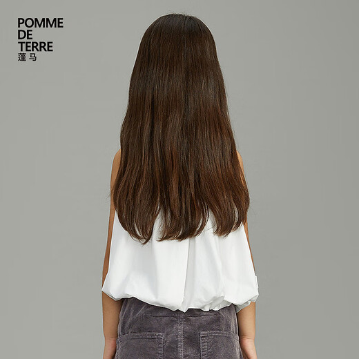 Pommedeterre big children's shirt sleeveless solid color lantern type cotton comfortable spring and summer clothing for girls AO6210750 101/bleached 150 cm