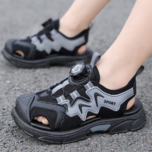 Dr. Jiang Children's Sandals Boys' Shoes Summer 2025 New Anti-Slip Soft Sole Medium-sized Children's Baby Little Boys Sports Beach Shoes 987 Black Gray 31