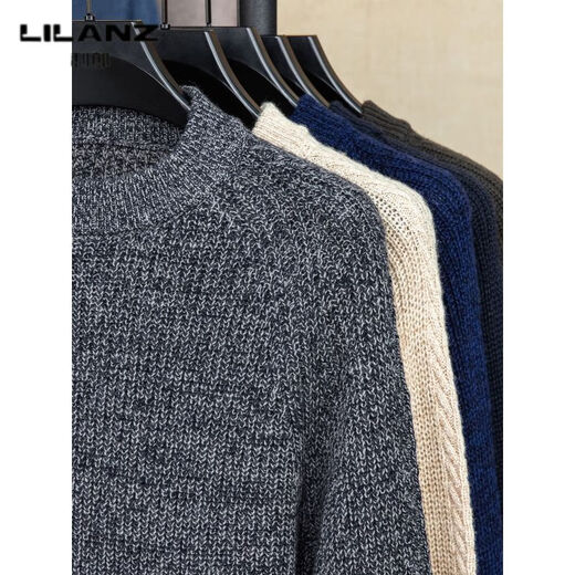 Lilang Men's Round Neck Wool Sweater Winter Thickened Warm Sweater Middle-aged Fashion Versatile 500g Thick Woolen Needle Denim Lan Thickened 4XL (190)