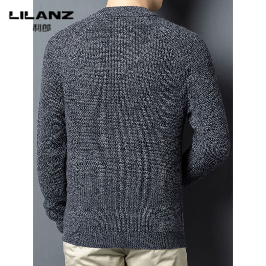 Lilang Men's Round Neck Wool Sweater Winter Thickened Warm Sweater Middle-aged Fashion Versatile 500g Thick Woolen Needle Denim Lan Thickened 4XL (190)