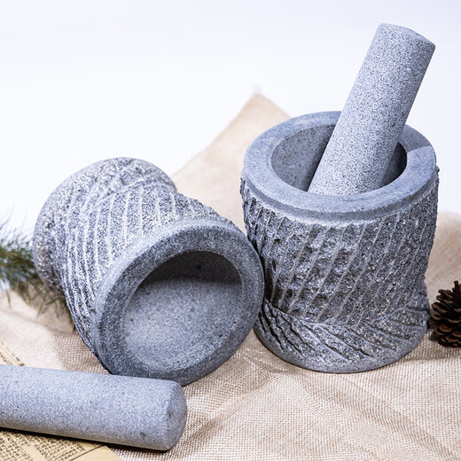 Shijanu black stone bluestone hand-carved stone mortar garlic mortar garlic pounder bowl mortar grinder medicine jar pounder bluestone hand-chiselled stone mortar diameter 20 cm