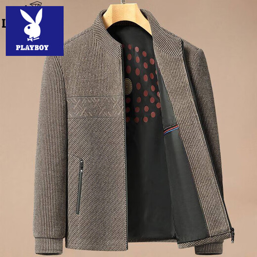 Playboy Dad Jacket Spring and Autumn Style Middle-aged Woolen Jacket Men's Autumn Middle-aged and Elderly 50-Year-Old Grandpa Clothes (Spring and Autumn Style) Black Blue M 170/88A Suitable for 80-100 Jin Jin equals 0.5 kg