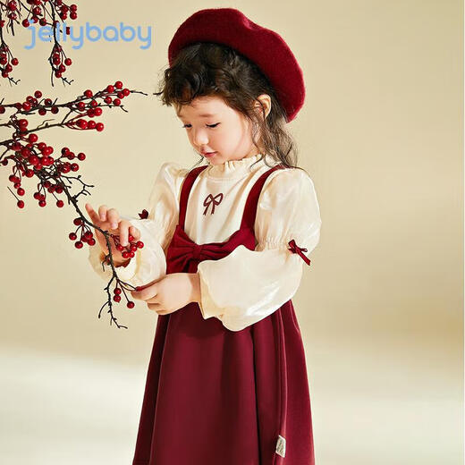 JELLYBABY velvet princess dress, fashionable skirt, 25 late autumn new long-sleeved sweet bow fashion dress