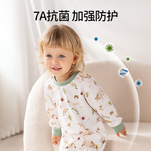 OUYUN baby pure cotton sleeping bag, baby pajamas, spring and autumn boys and girls jumpsuits, children's anti-kick quilt, home clothes, suitable for all seasons, warm yellow stripes (selected Xinjiang cotton) 80 cm recommended height 80cm-90cm